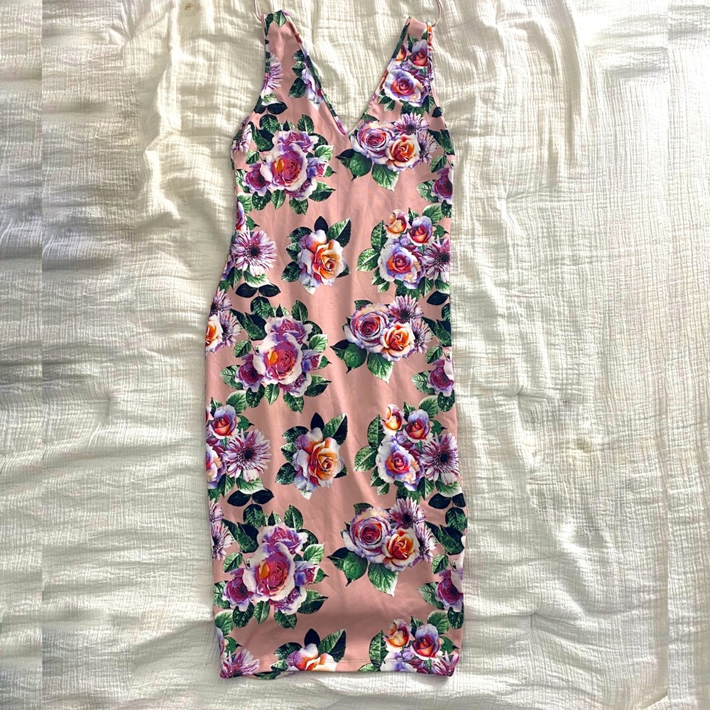 Pink Floral Midi Dress